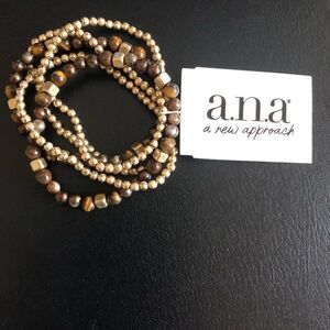 a.n.a Gold and Brown Beaded Bracelet Set